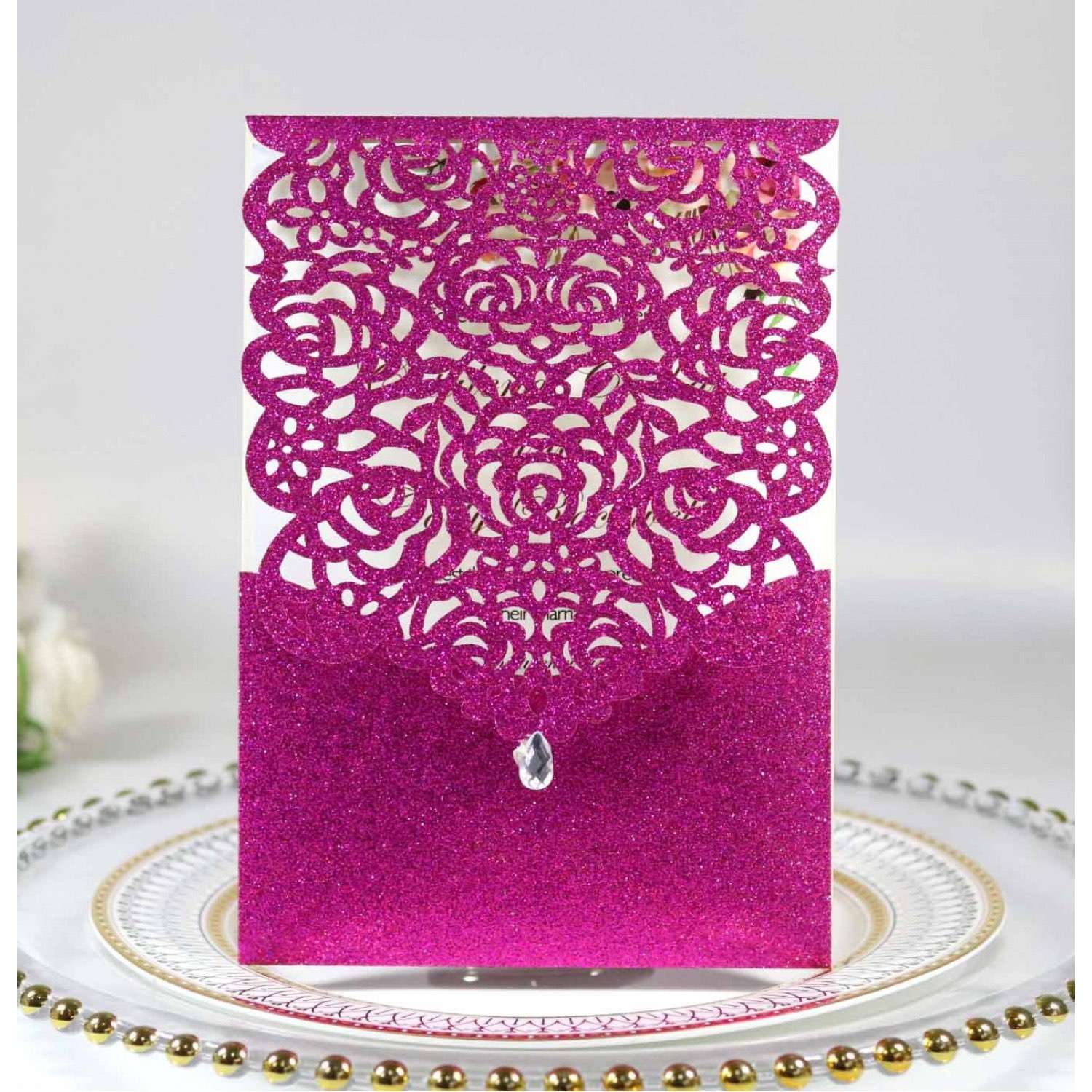 Pocket Invitation Card Elegant Invitation Glitter Invitation Laser Cut Paper